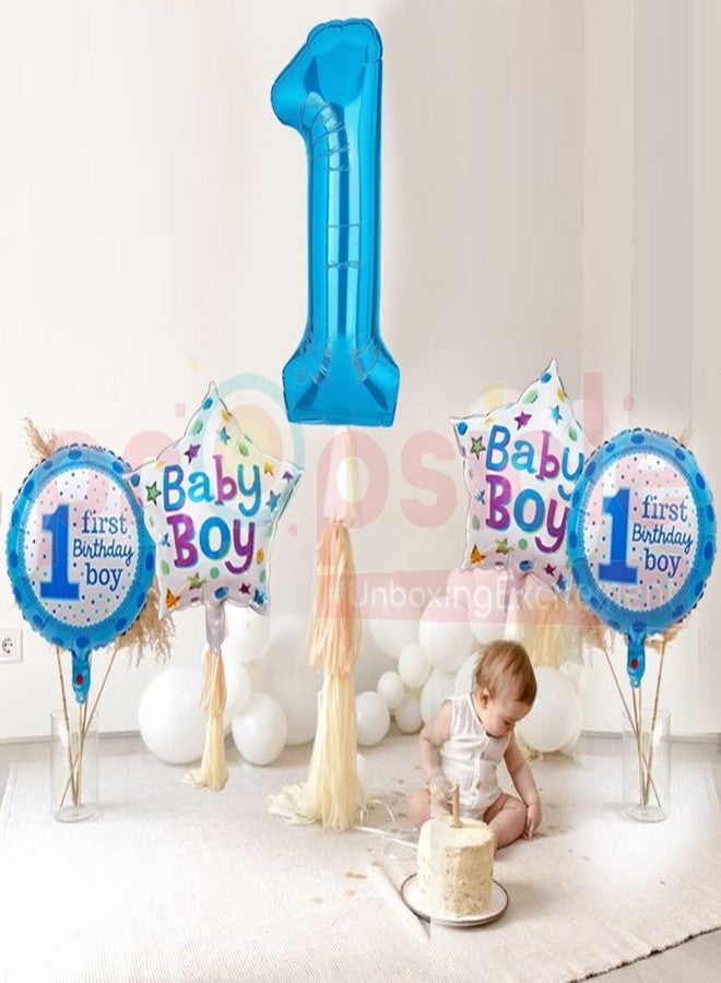 بروبسيكل مجموعة بالونات عيد ميلاد للأطفال من رقائق معدنية زرقاء، تتضمن 5 قطع، بتصميم عيد الميلاد الأول، وشعار الأمير، ورقم 1. تتضمن المجموعة بالونات هيليوم زرقاء اللون، وشعار الأمير، وشعار الشهر الأول. - Image 3